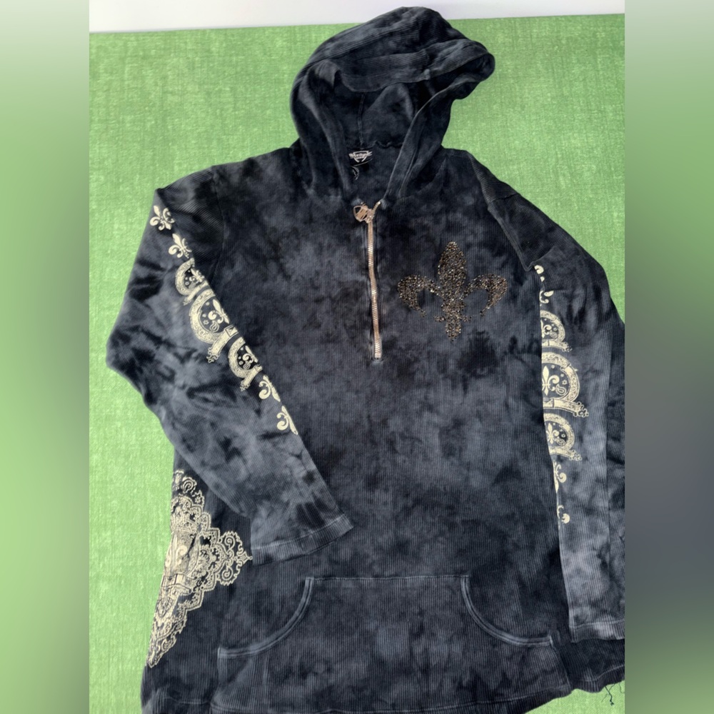 Sledge USA Black Hoodie Sweater with Fleur-de-Lis Embroidery